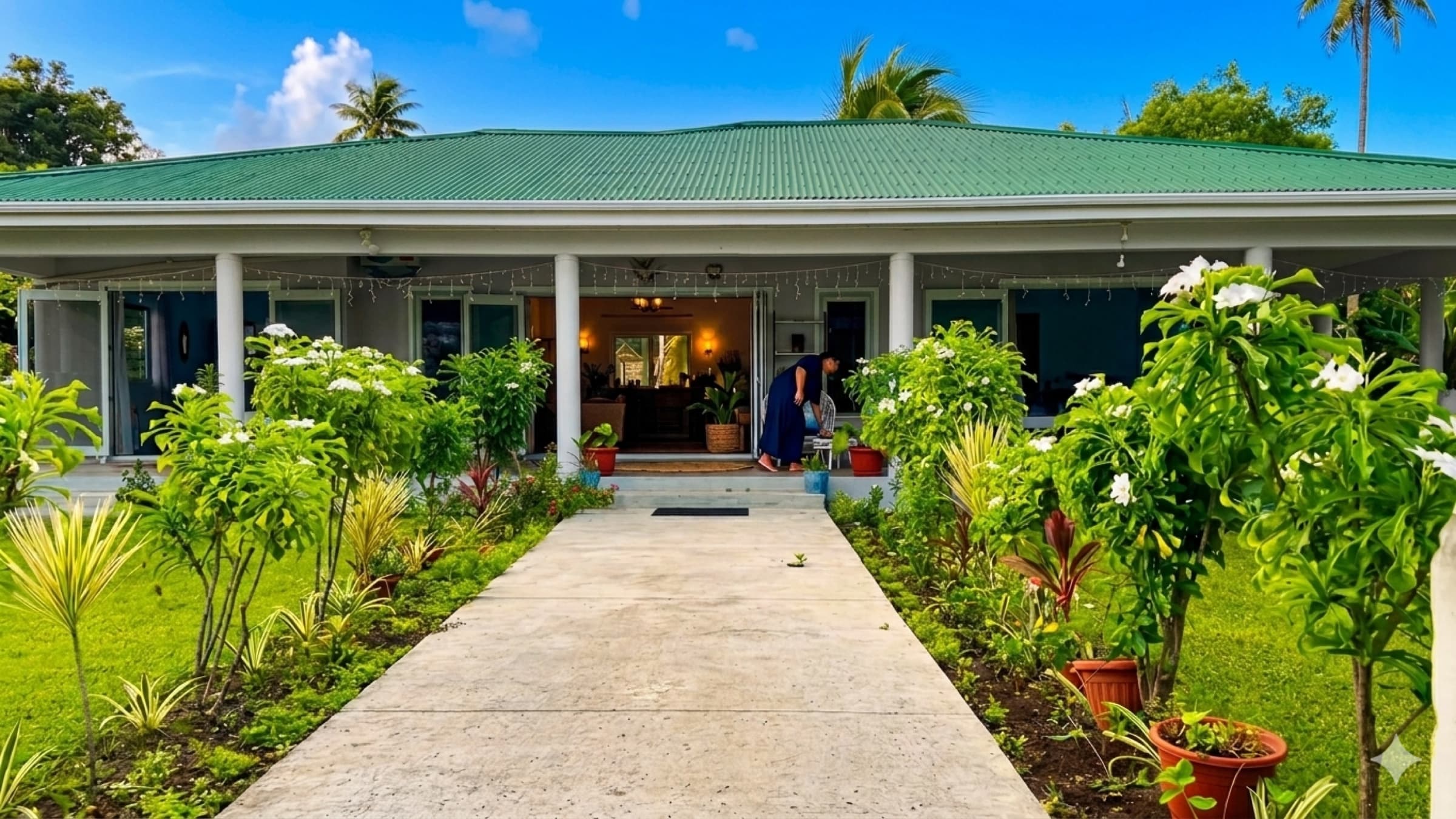 Niulahi Beachfront Villa, front garden and entrance